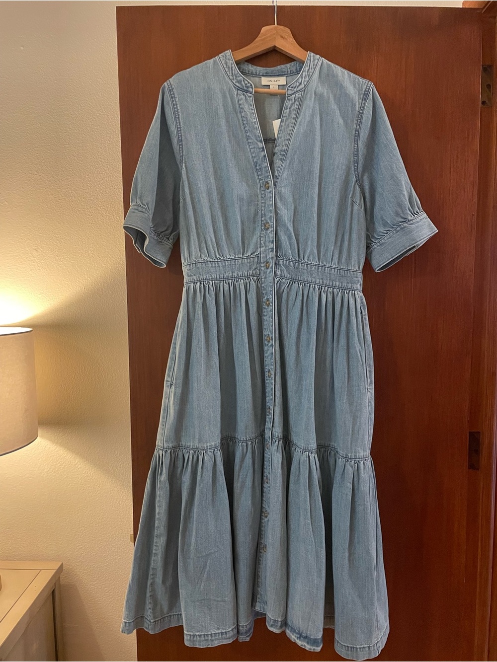 Light Blue Denim Midi Dress with Button Front